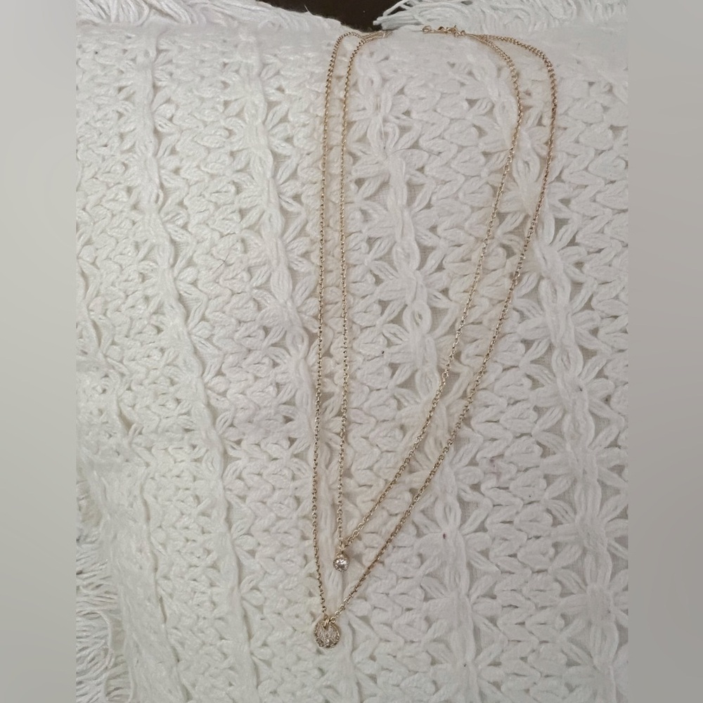 Double chain  faux gold/rhinestone necklace